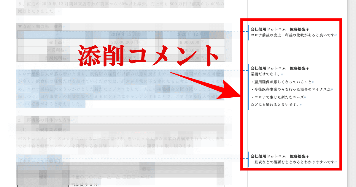 補助金の事業計画書の添削・書き方指導の添削コメント｜開始者信用ドットコム