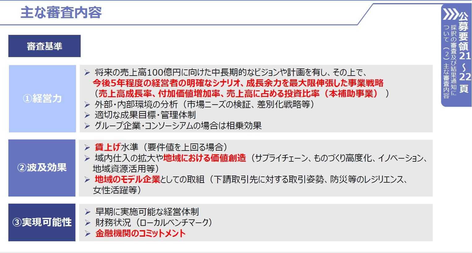 中小企業成長加速化補助金の主な審査内容