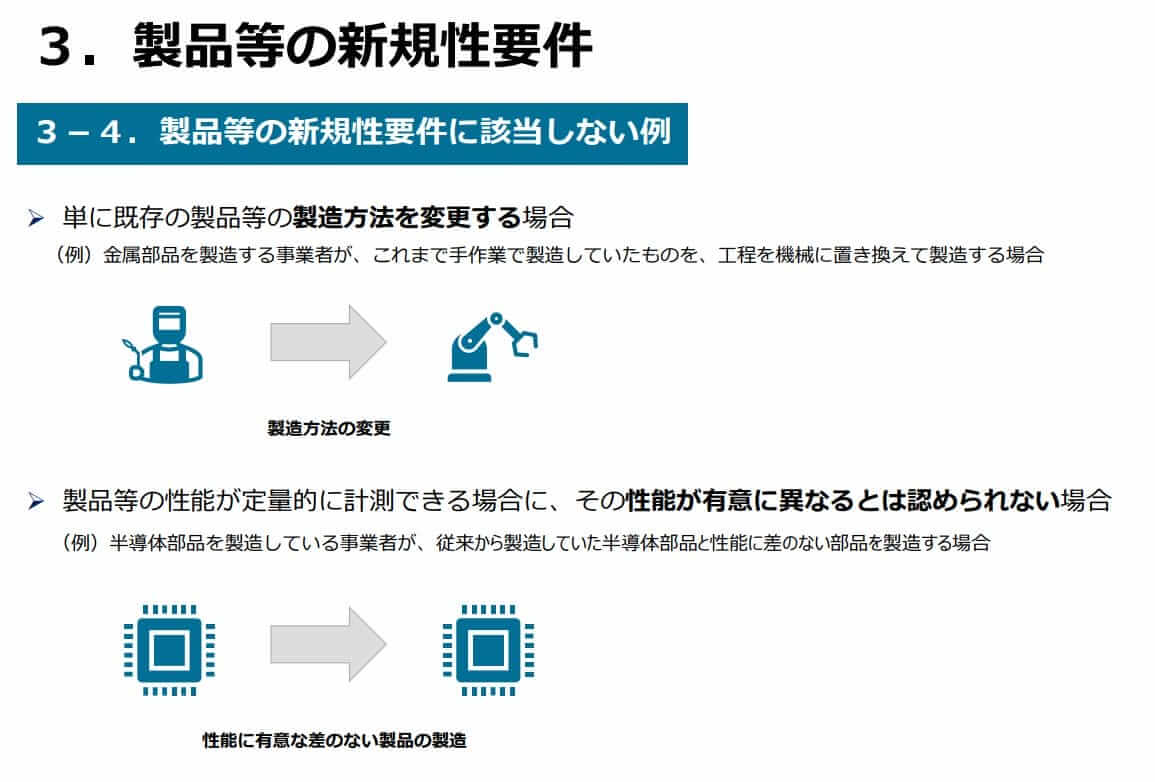 新事業進出補助金 製品等の新規性要件に該当しない例②