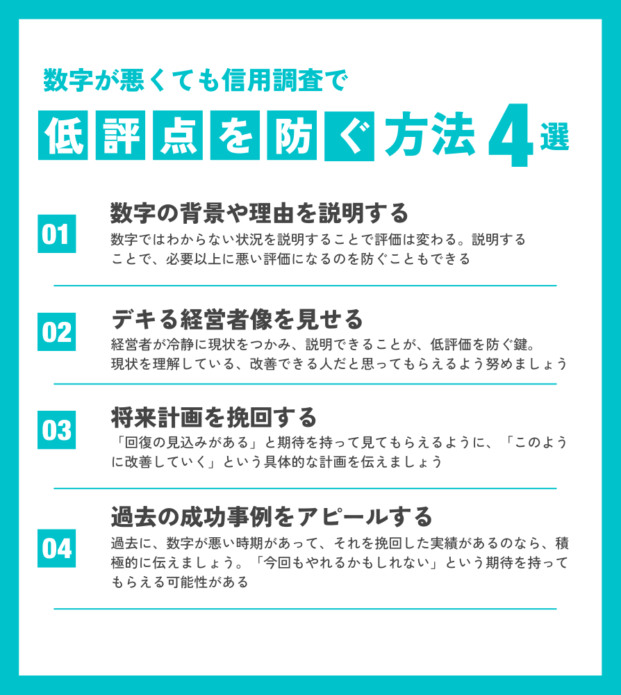 数字が悪くても信用調査で低評点を防ぐ4つの方法｜会社信用ドットコム